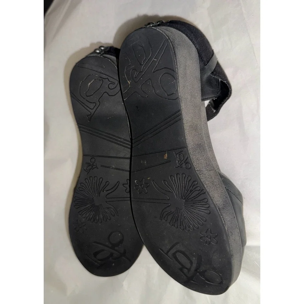 OTBT‎ Wander Out Sandals 8M Black Leather Wedge Elastic Ankle Strap Comfort